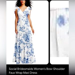Social Bridesmaids blue and white floral maxi dress